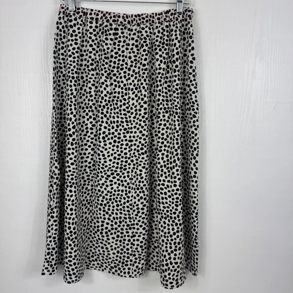 T Tahari Women A-line Pull On Skirt Leopard  Black Dot Midi Sz‎ M Elastic Waist